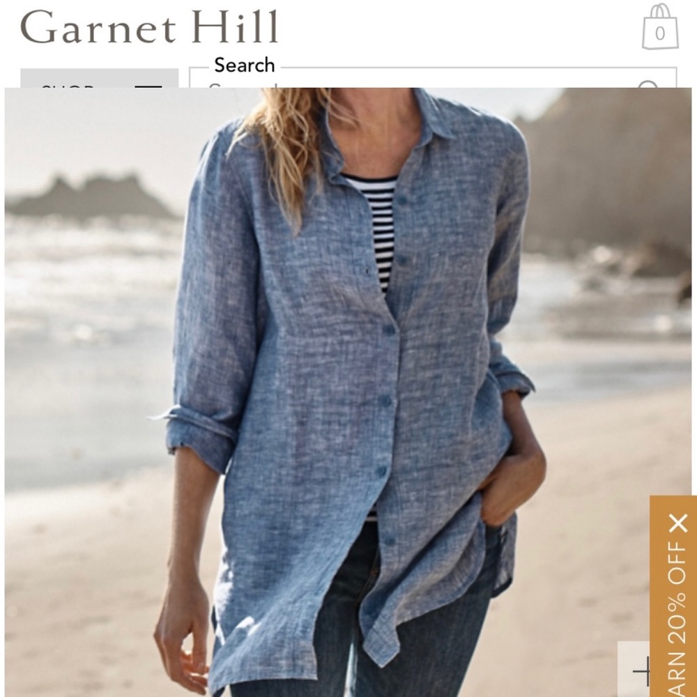 Garnet Hill Linen Tunic Shirt, blue chambray